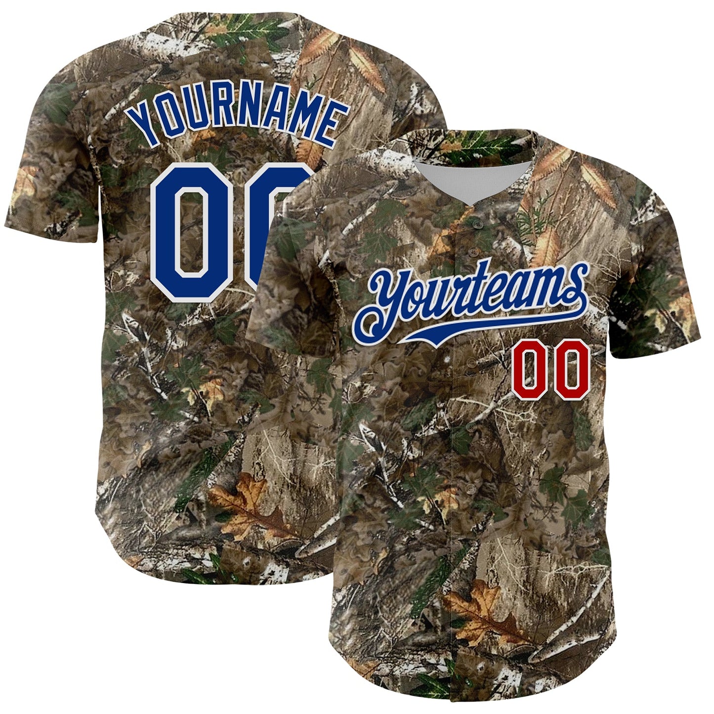 Custom Camo Royal Red-White Woodland Forest Camouflage Authentic Salute To Service Baseball Jersey