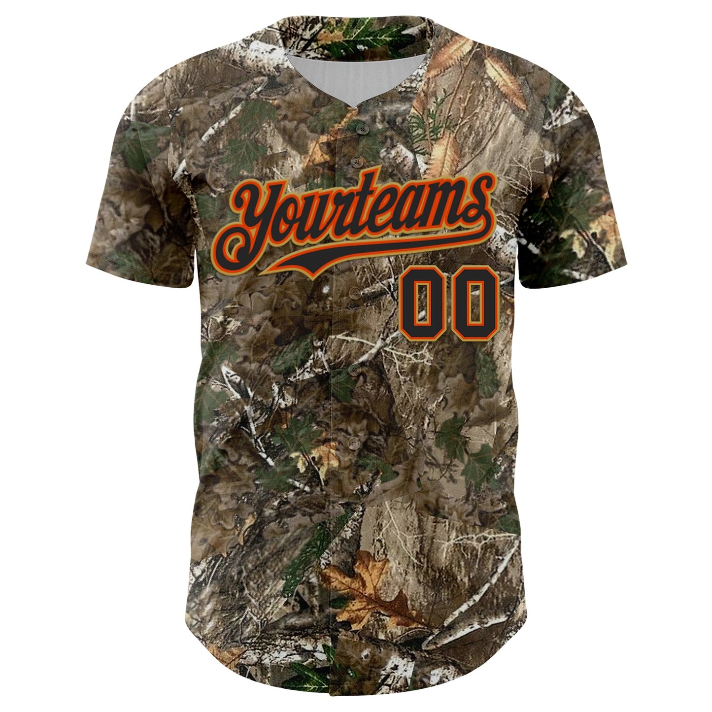 Custom Camo Black Orange-Old Gold Woodland Forest Camouflage Authentic Salute To Service Baseball Jersey