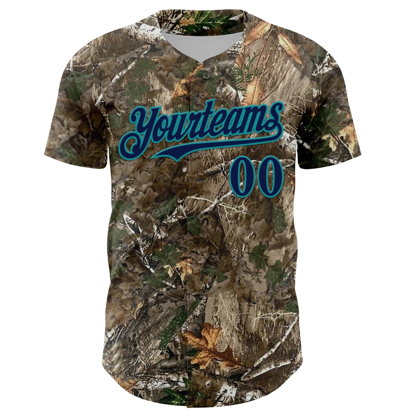 Custom Camo Navy-Teal Woodland Forest Camouflage Authentic Salute To Service Baseball Jersey