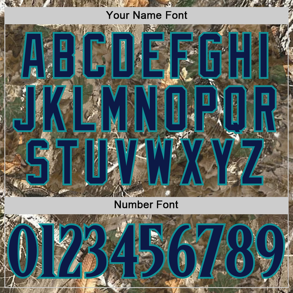 Custom Camo Navy-Teal Woodland Forest Camouflage Authentic Salute To Service Baseball Jersey