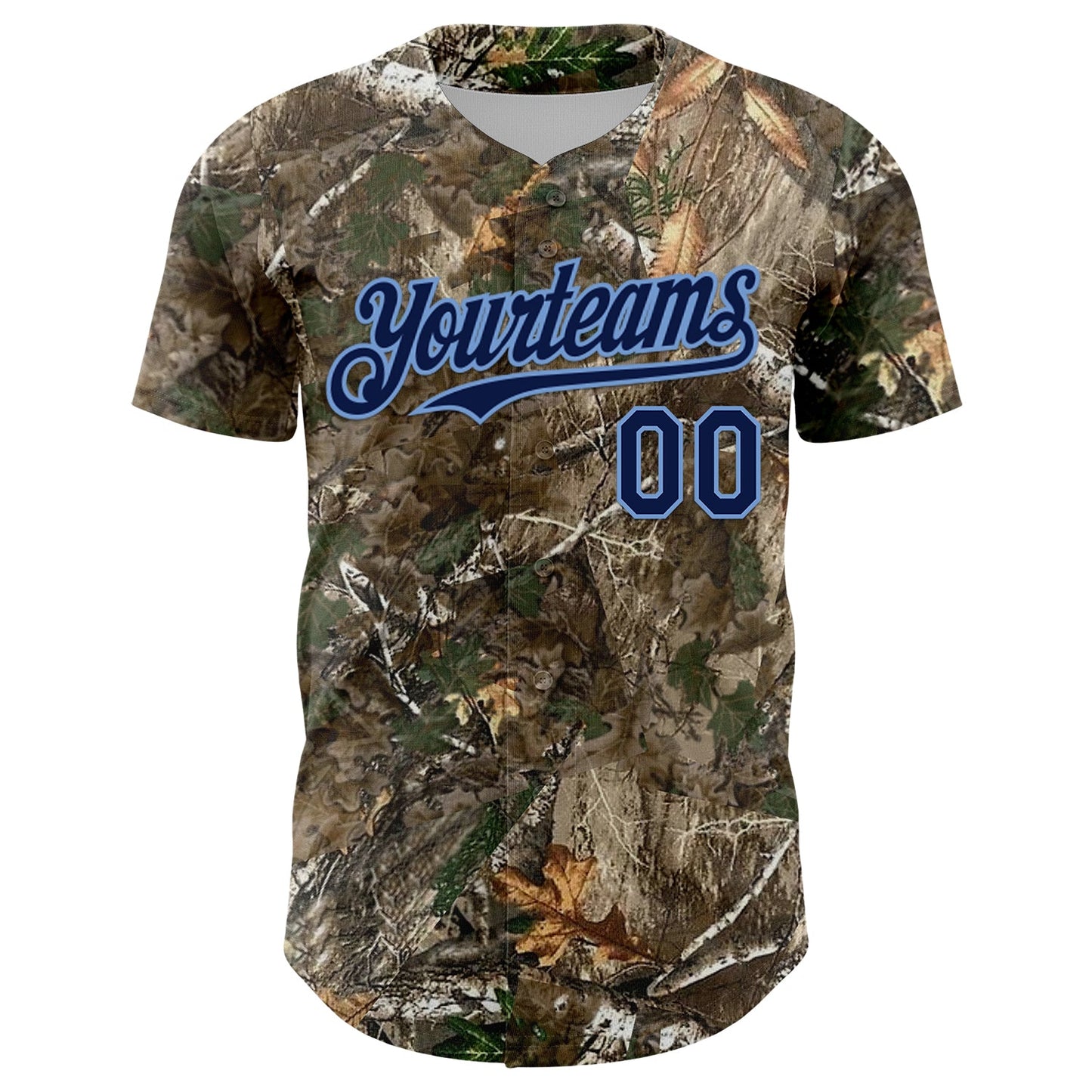 Custom Camo Navy-Powder Blue Woodland Forest Camouflage Authentic Salute To Service Baseball Jersey