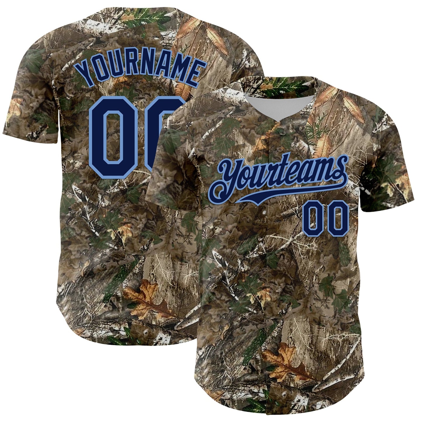Custom Camo Navy-Powder Blue Woodland Forest Camouflage Authentic Salute To Service Baseball Jersey