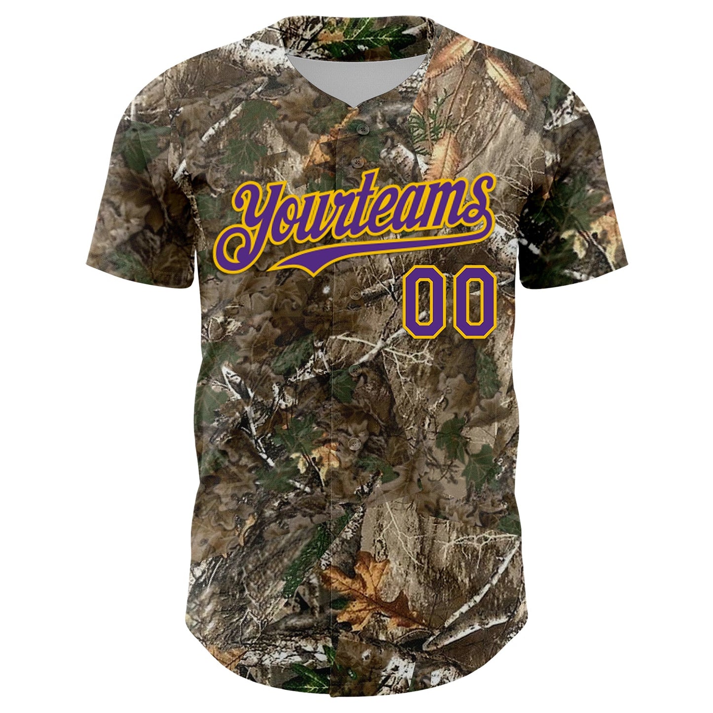 Custom Camo Purple-Yellow Woodland Forest Camouflage Authentic Salute To Service Baseball Jersey