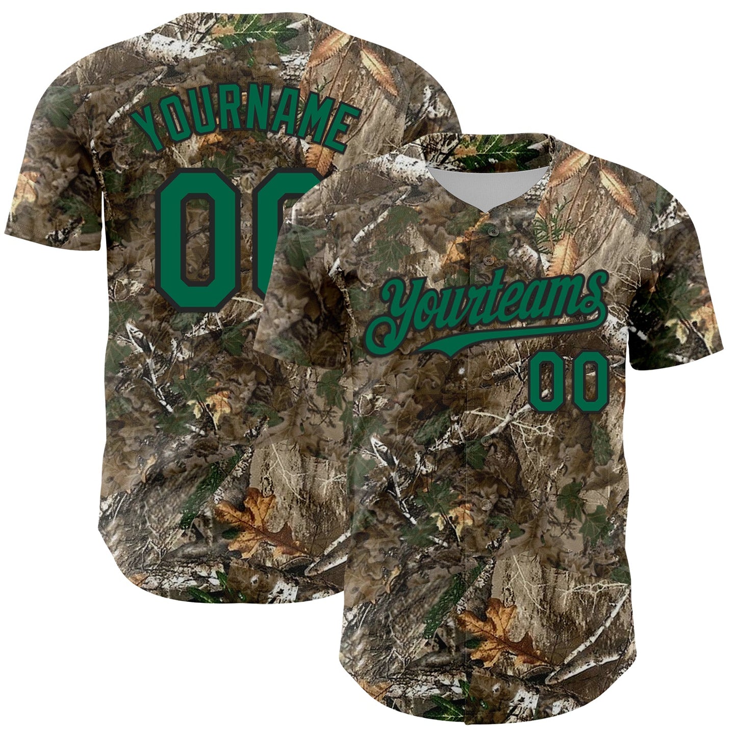 Custom Camo Kelly Green-Black Woodland Forest Camouflage Authentic Salute To Service Baseball Jersey