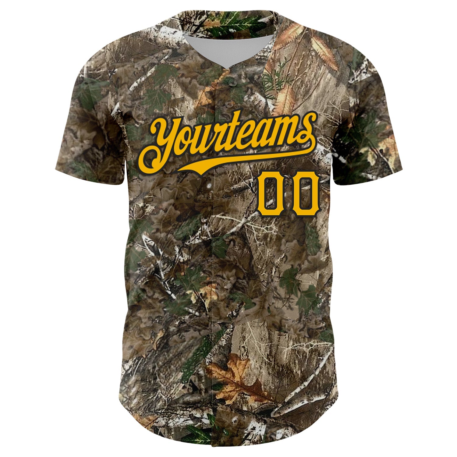 Custom Camo Gold-Black Woodland Forest Camouflage Authentic Salute To Service Baseball Jersey
