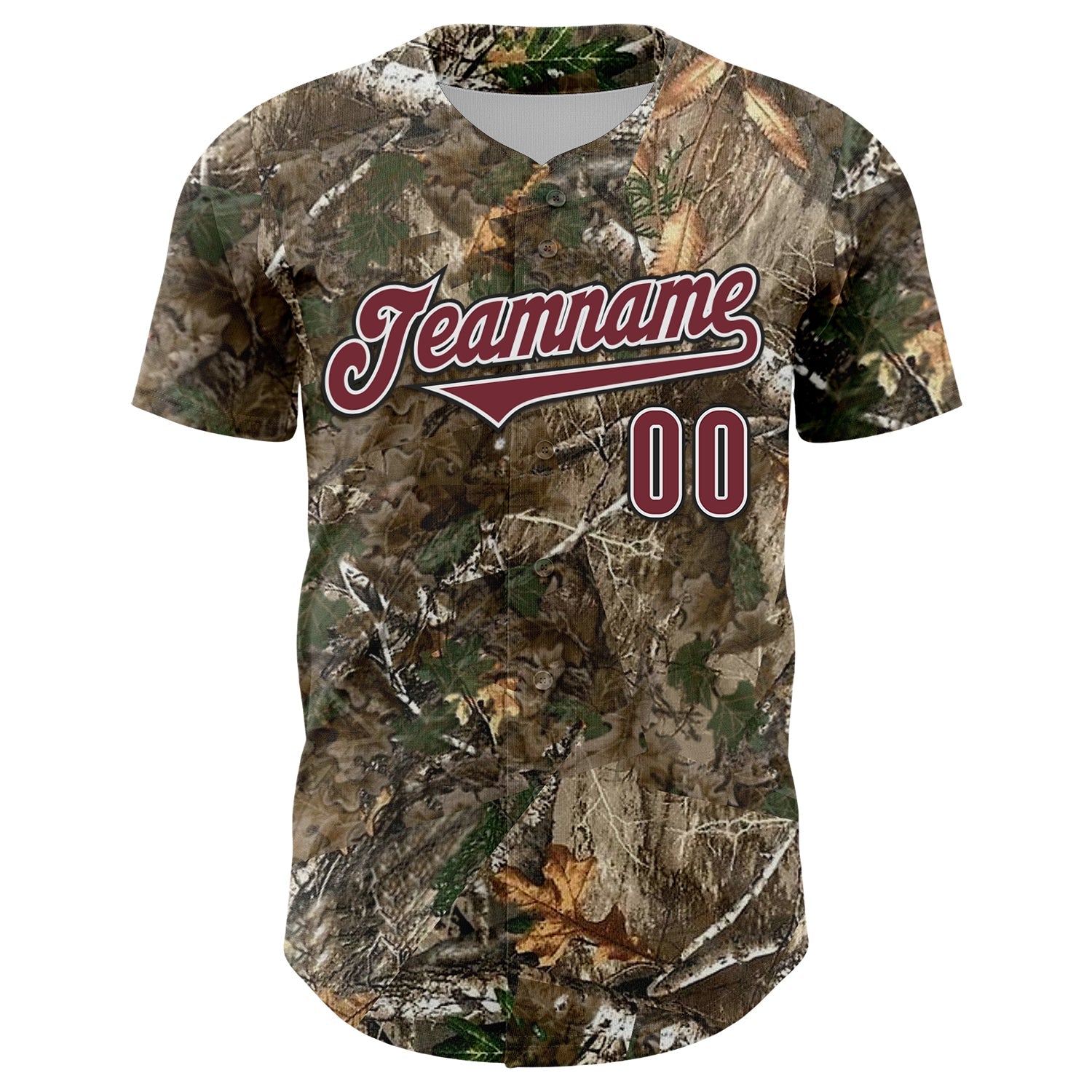 Custom Camo Burgundy White-Black Woodland Forest Camouflage Authentic Salute To Service Baseball Jersey