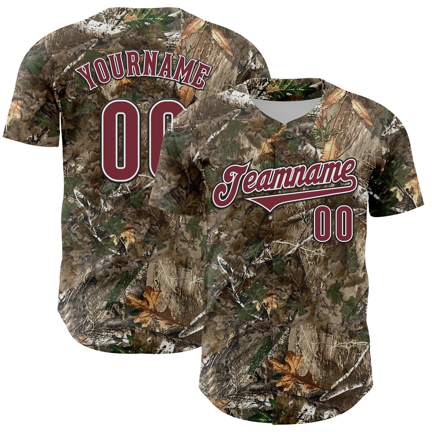 Custom Camo Burgundy White-Black Woodland Forest Camouflage Authentic Salute To Service Baseball Jersey