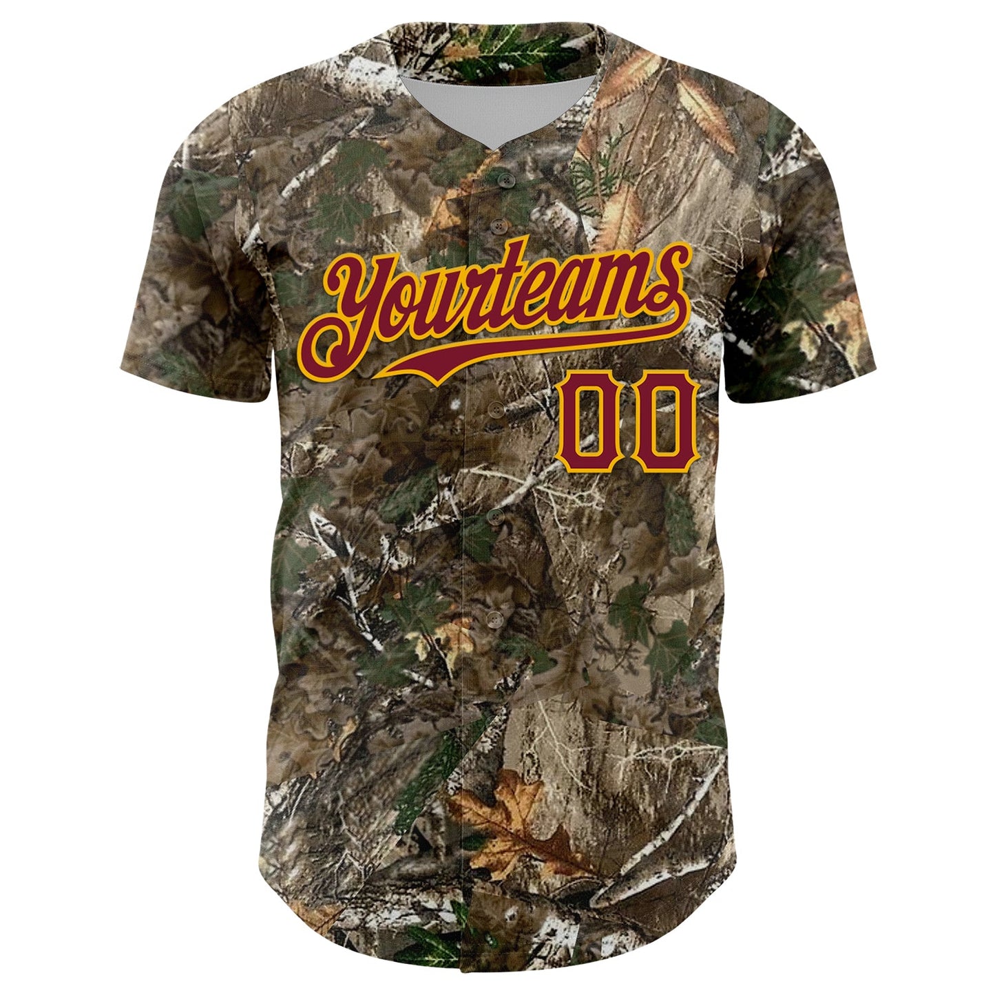 Custom Camo Crimson-Gold Woodland Forest Camouflage Authentic Salute To Service Baseball Jersey