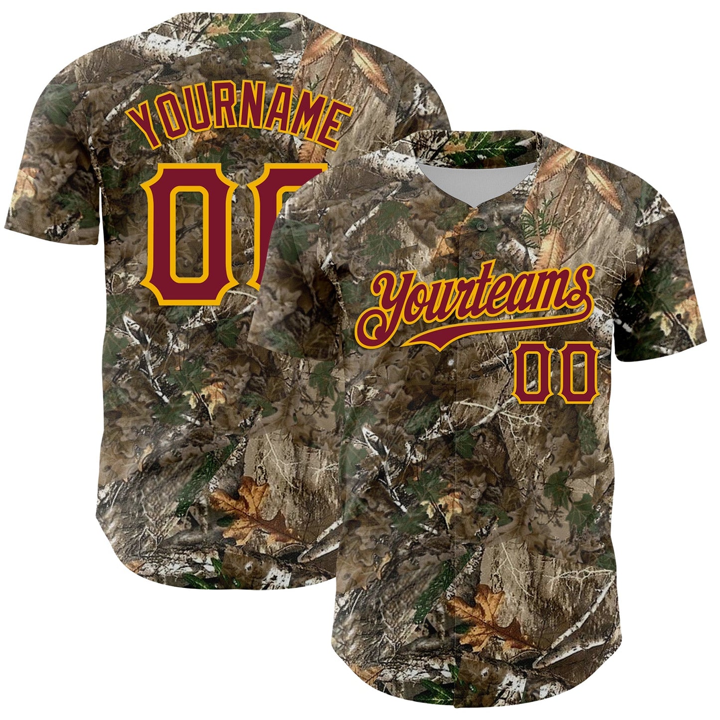 Custom Camo Crimson-Gold Woodland Forest Camouflage Authentic Salute To Service Baseball Jersey