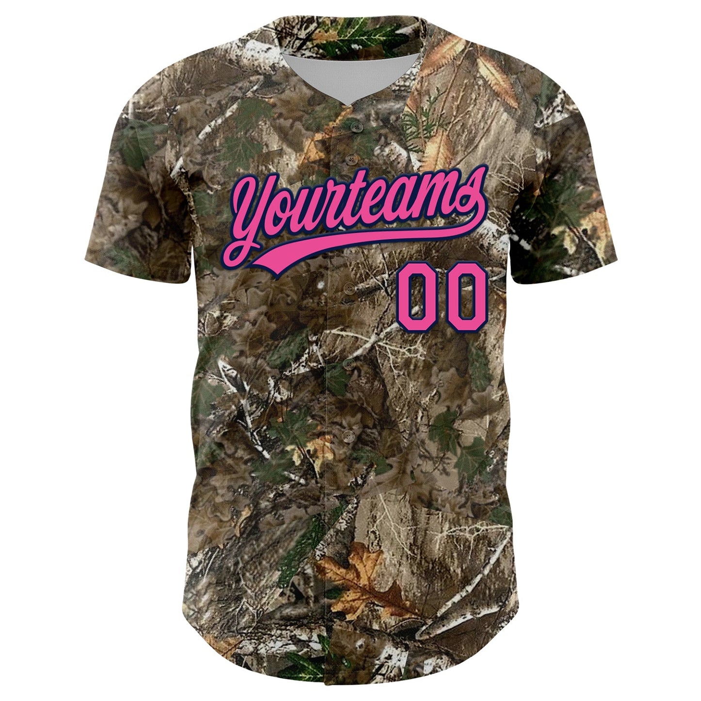 Custom Camo Pink-Navy Woodland Forest Camouflage Authentic Salute To Service Baseball Jersey