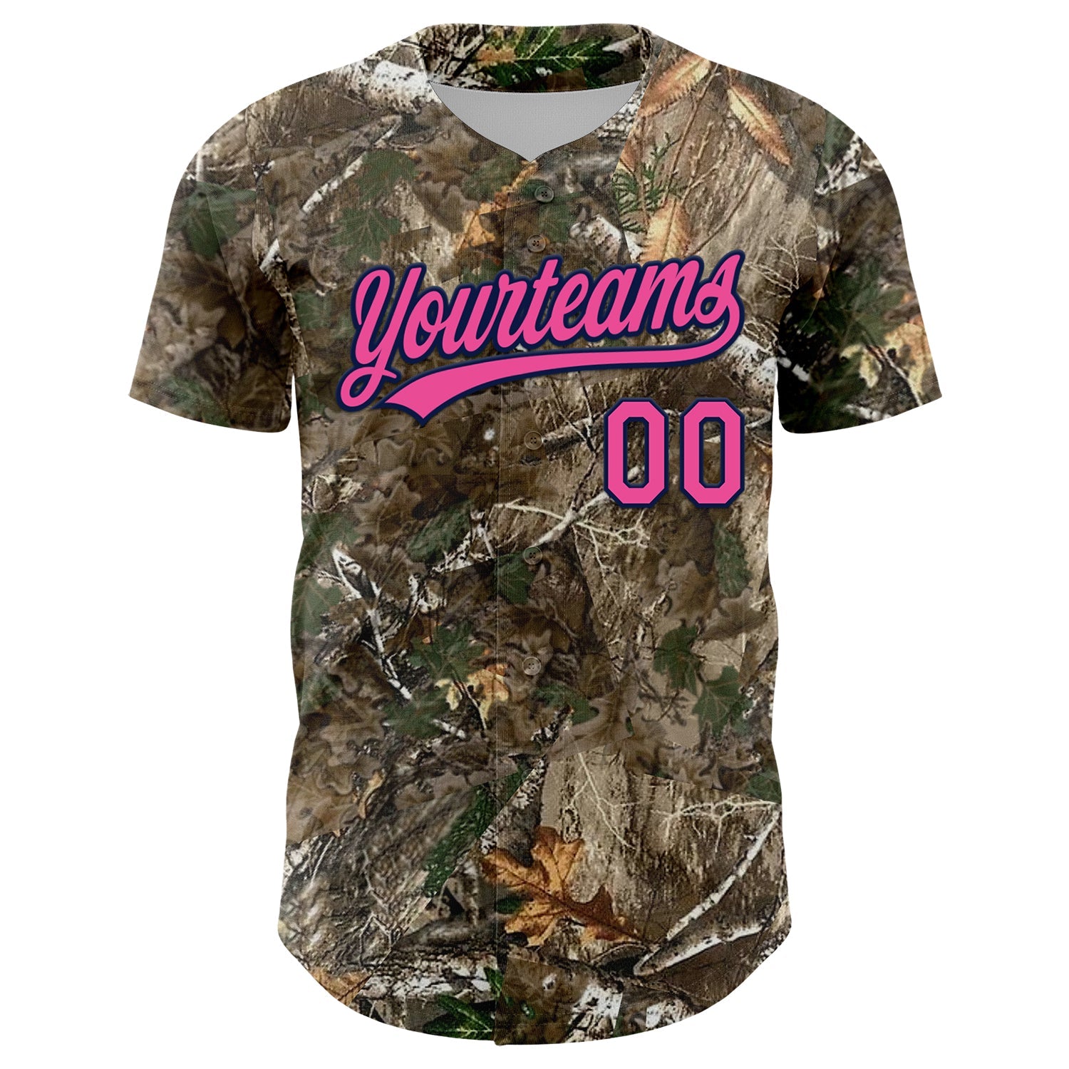 Custom Camo Pink-Navy Woodland Forest Camouflage Authentic Salute To Service Baseball Jersey