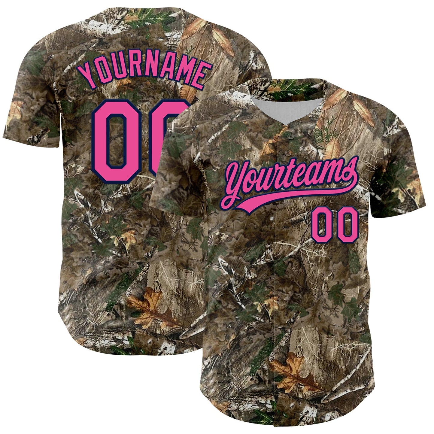 Custom Camo Pink-Navy Woodland Forest Camouflage Authentic Salute To Service Baseball Jersey