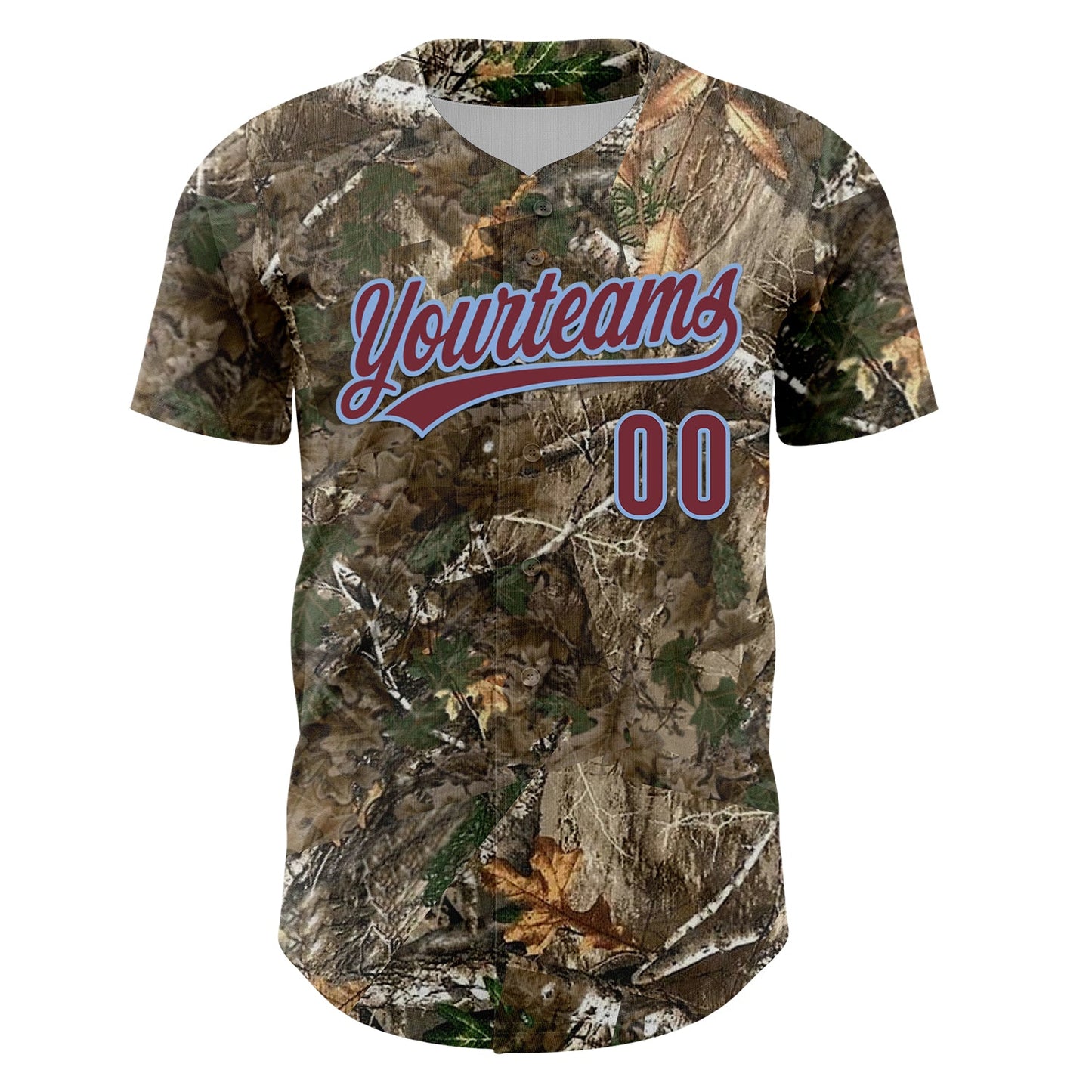 Custom Camo Burgundy-Light Blue Woodland Forest Camouflage Authentic Salute To Service Baseball Jersey