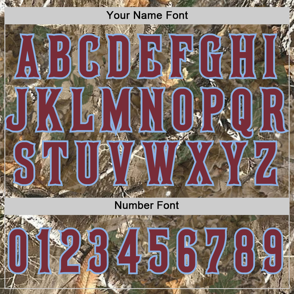 Custom Camo Burgundy-Light Blue Woodland Forest Camouflage Authentic Salute To Service Baseball Jersey