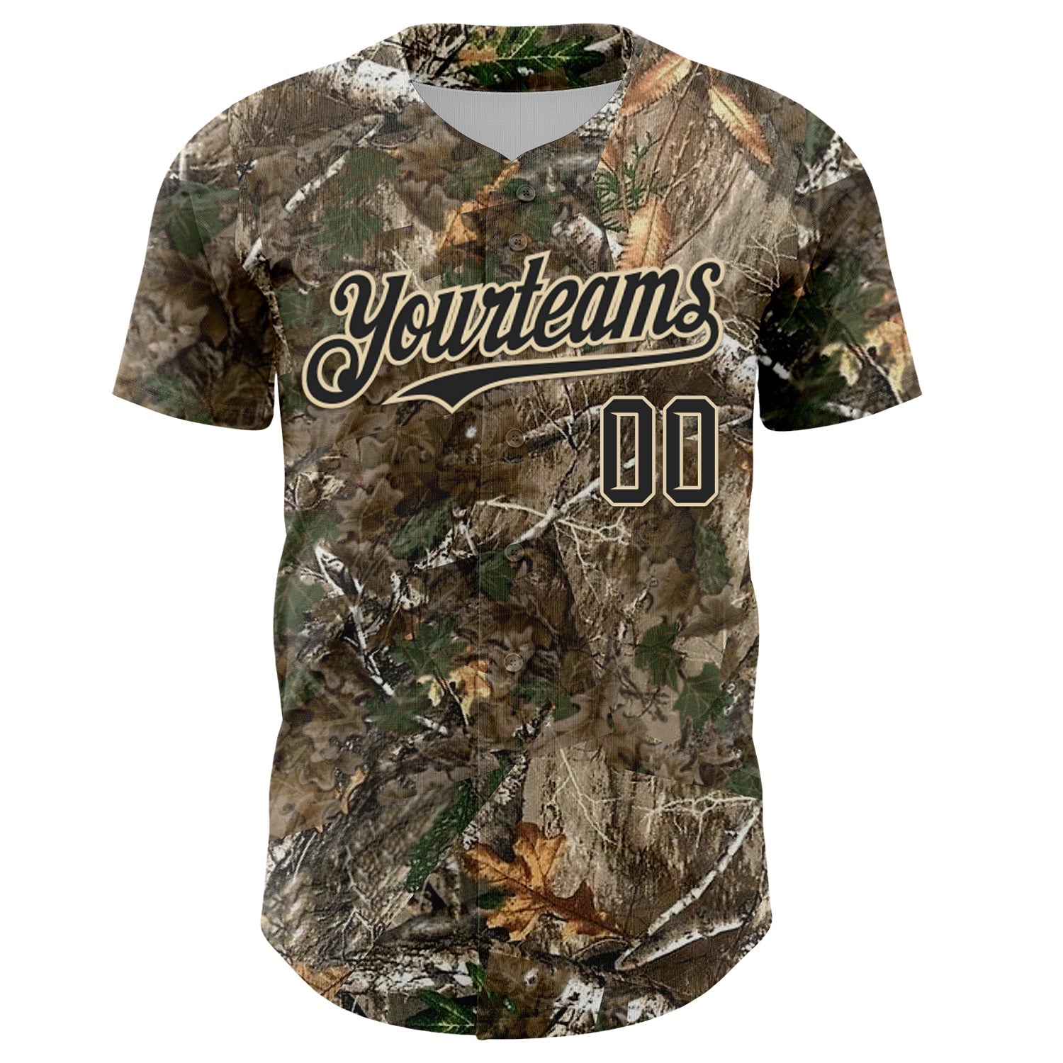 Custom Camo Black-Cream Woodland Forest Camouflage Authentic Salute To Service Baseball Jersey
