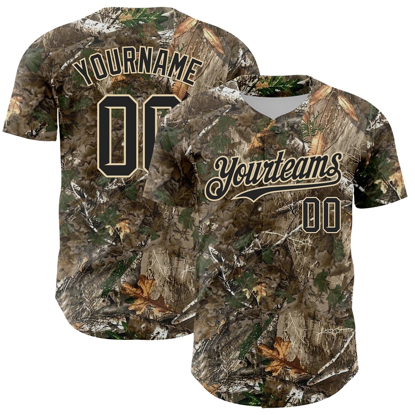 Custom Camo Black-Cream Woodland Forest Camouflage Authentic Salute To Service Baseball Jersey