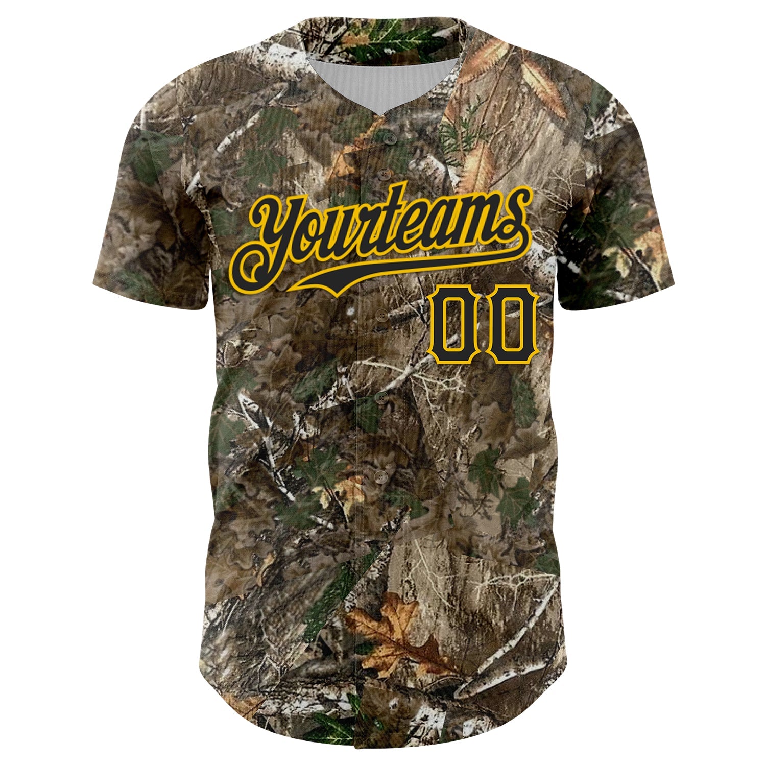 Custom Camo Black-Yellow Woodland Forest Camouflage Authentic Salute To Service Baseball Jersey