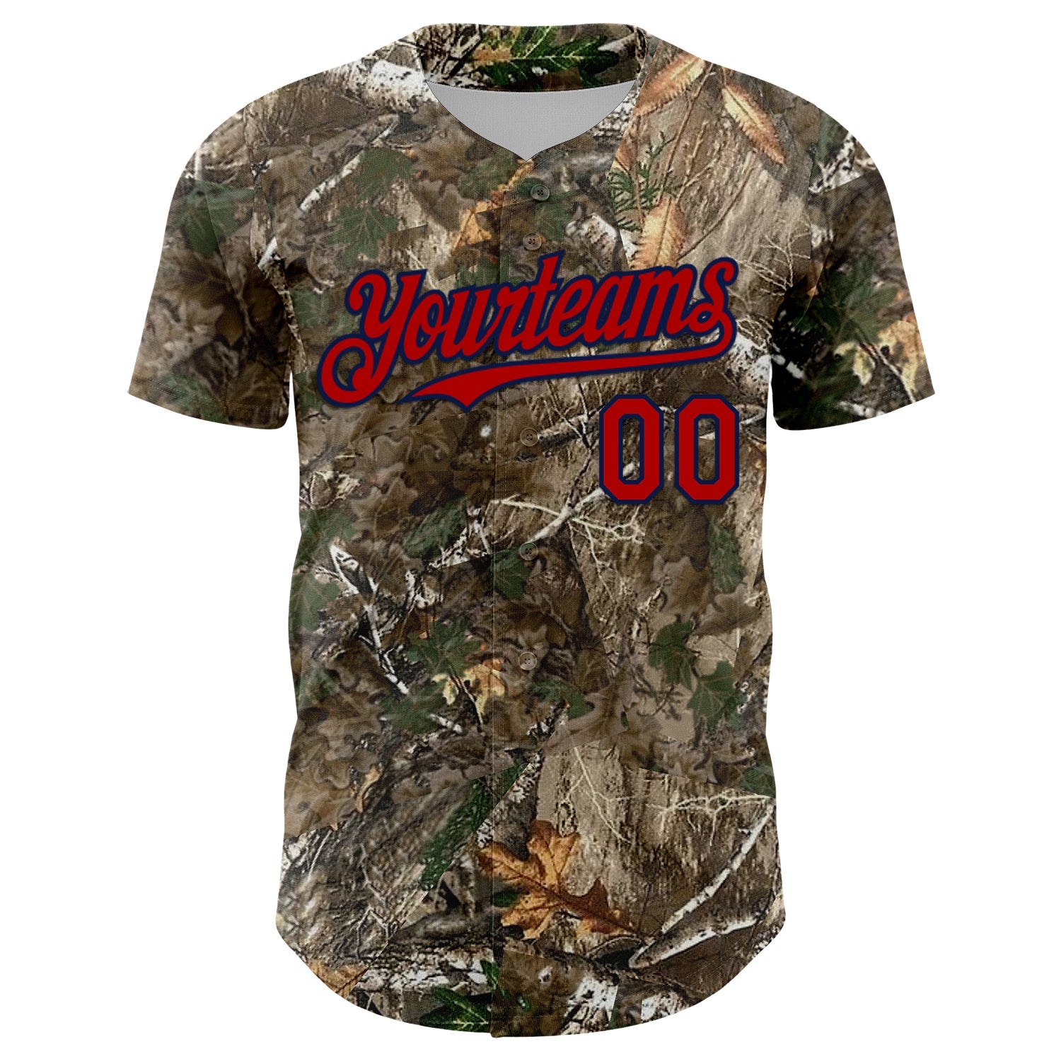 Custom Camo Red-Navy Woodland Forest Camouflage Authentic Salute To Service Baseball Jersey