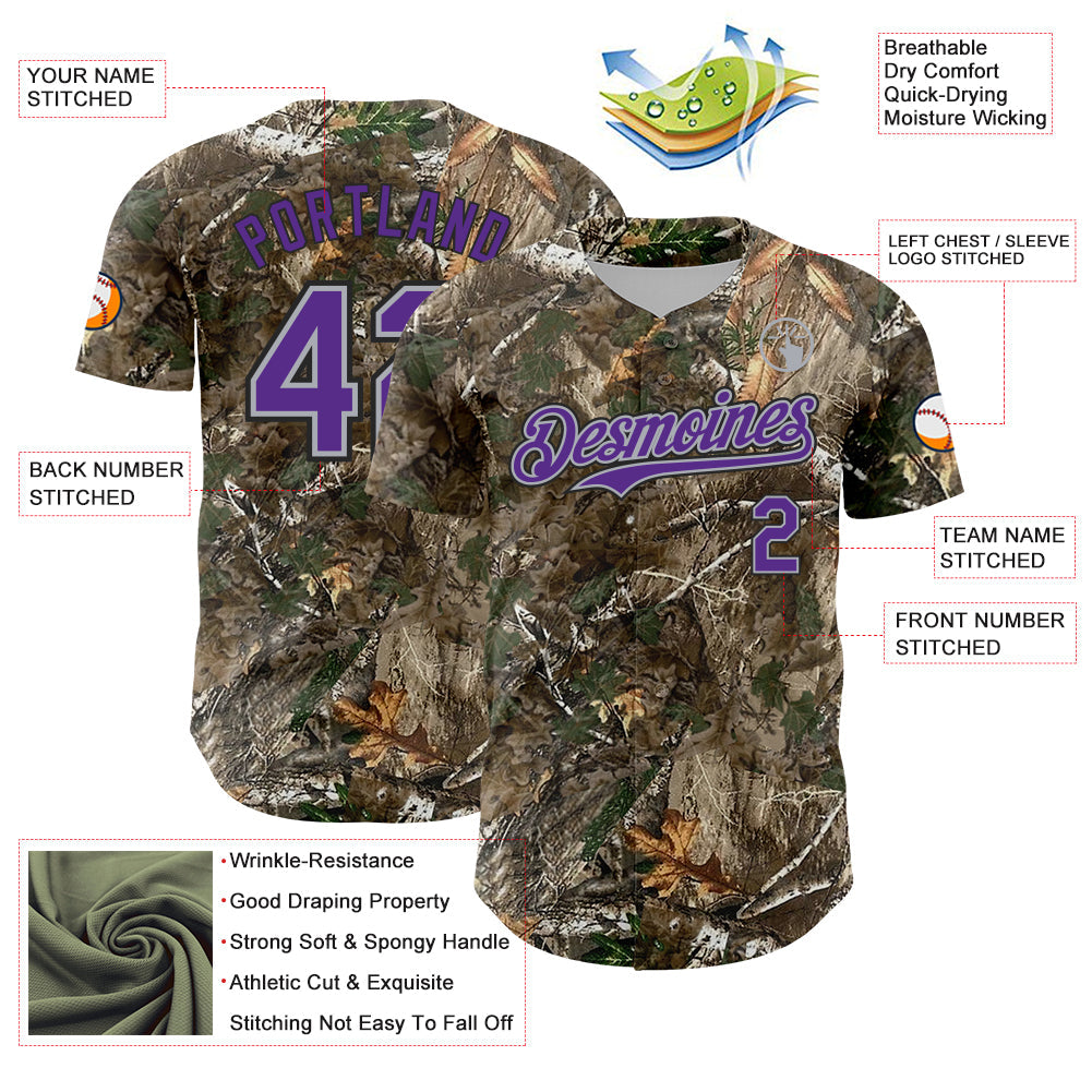 Custom Camo Purple Gray-Black Woodland Forest Camouflage Authentic Salute To Service Baseball Jersey