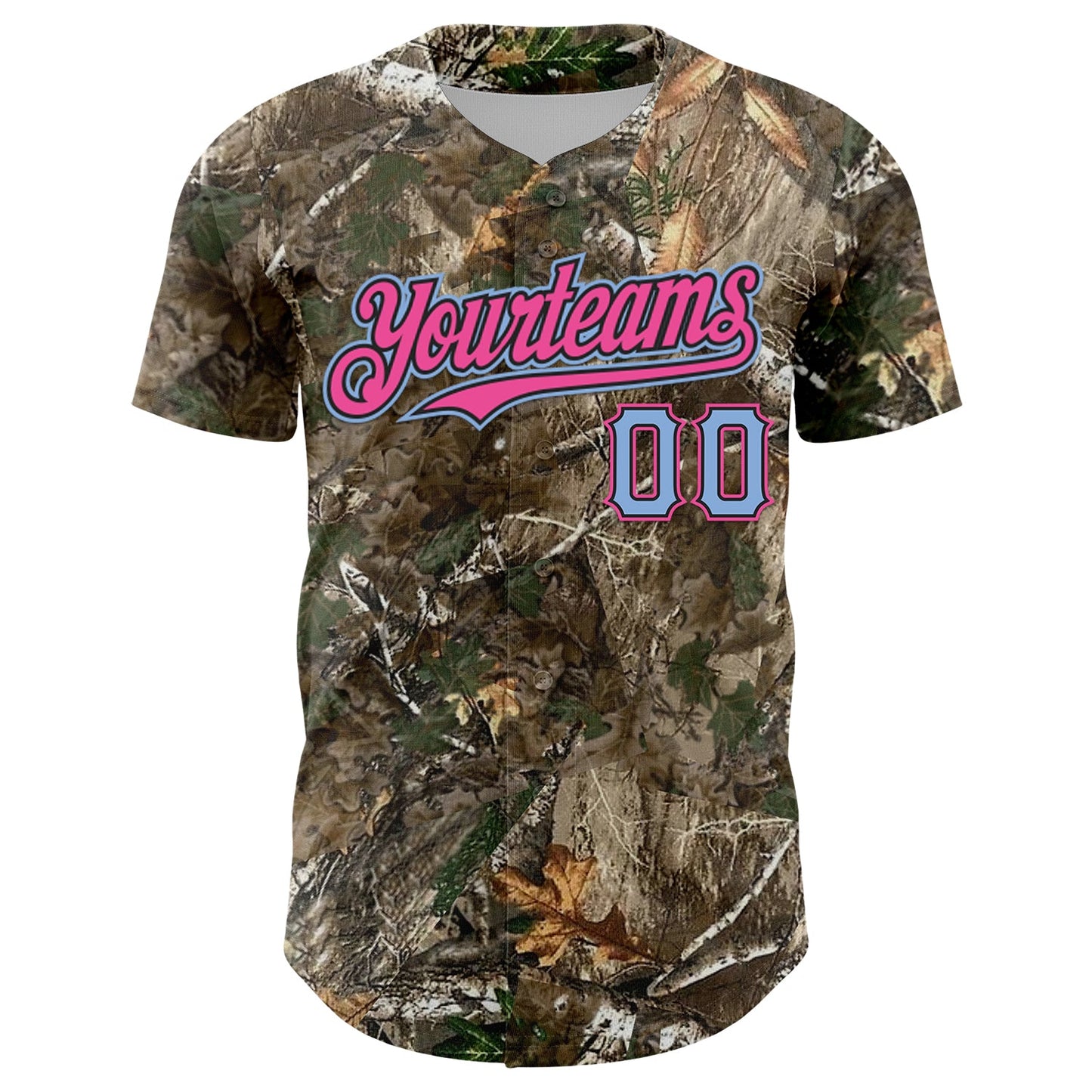 Custom Camo Light Blue Black-Pink Woodland Forest Camouflage Authentic Salute To Service Baseball Jersey