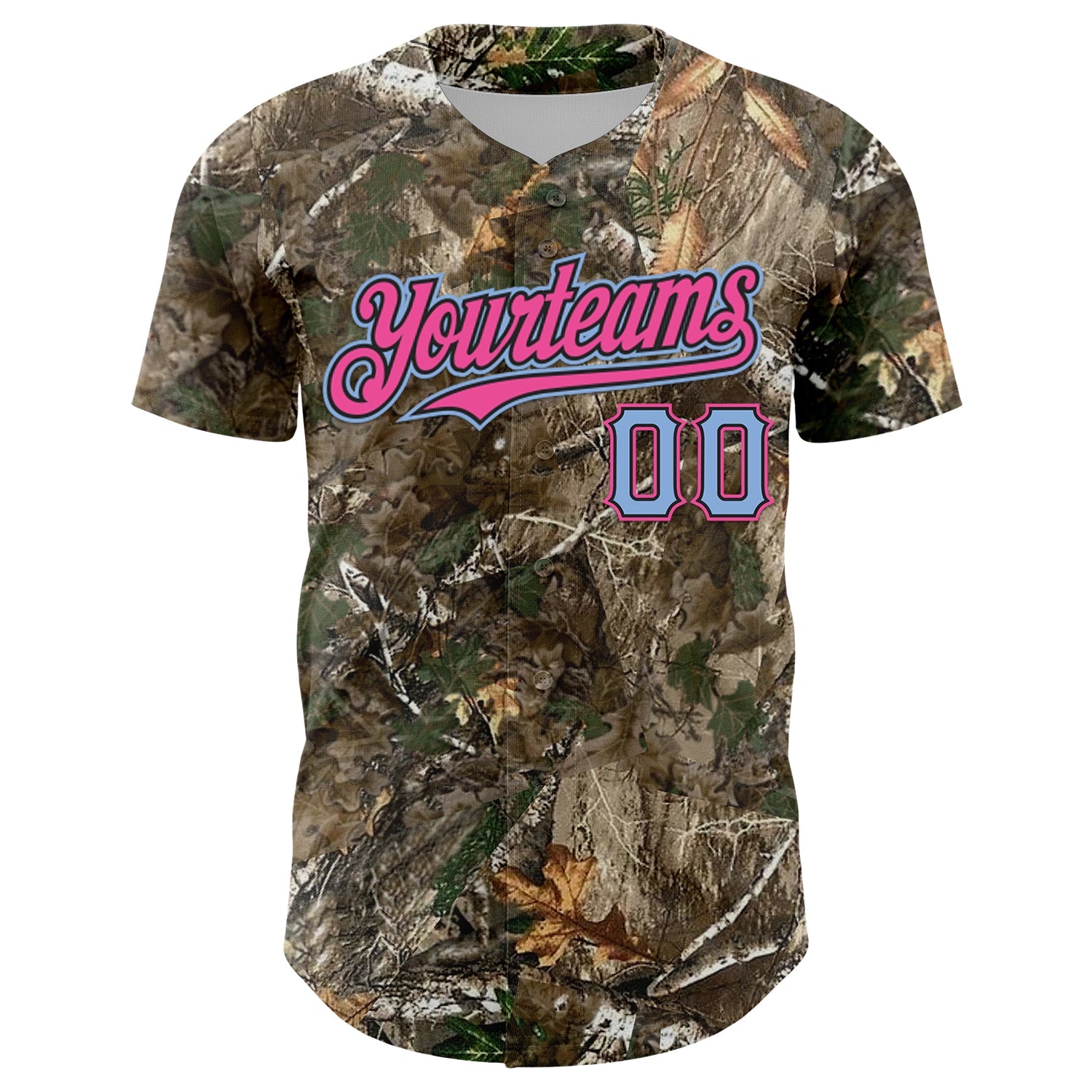 Custom Camo Light Blue Black-Pink Woodland Forest Camouflage Authentic Salute To Service Baseball Jersey
