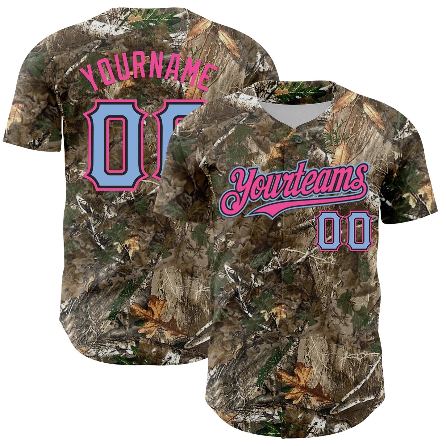 Custom Camo Light Blue Black-Pink Woodland Forest Camouflage Authentic Salute To Service Baseball Jersey