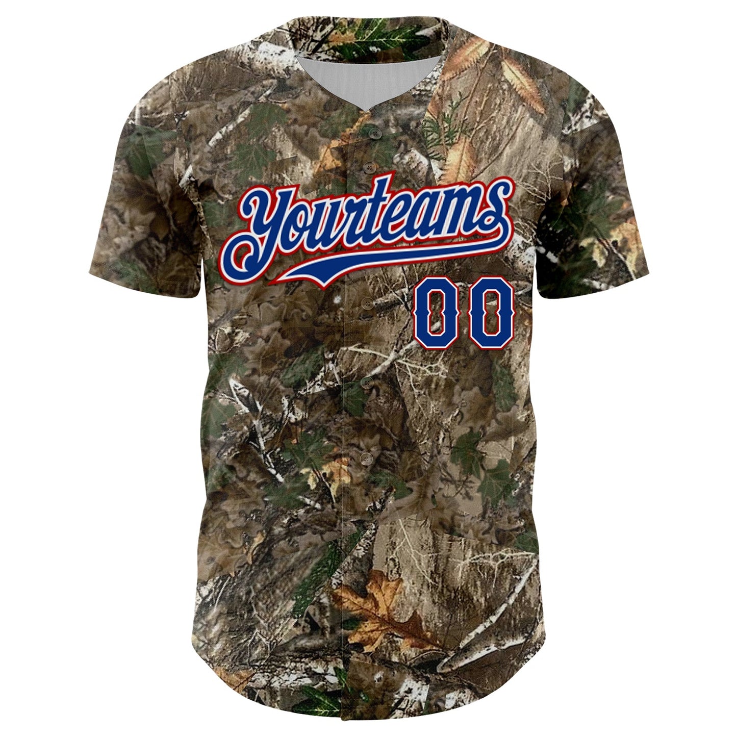 Custom Camo Royal White-Red Woodland Forest Camouflage Authentic Salute To Service Baseball Jersey