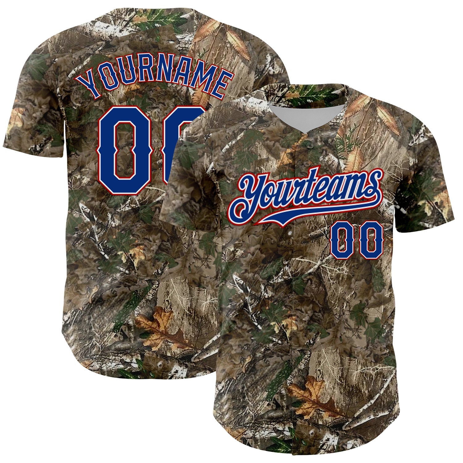 Custom Camo Royal White-Red Woodland Forest Camouflage Authentic Salute To Service Baseball Jersey