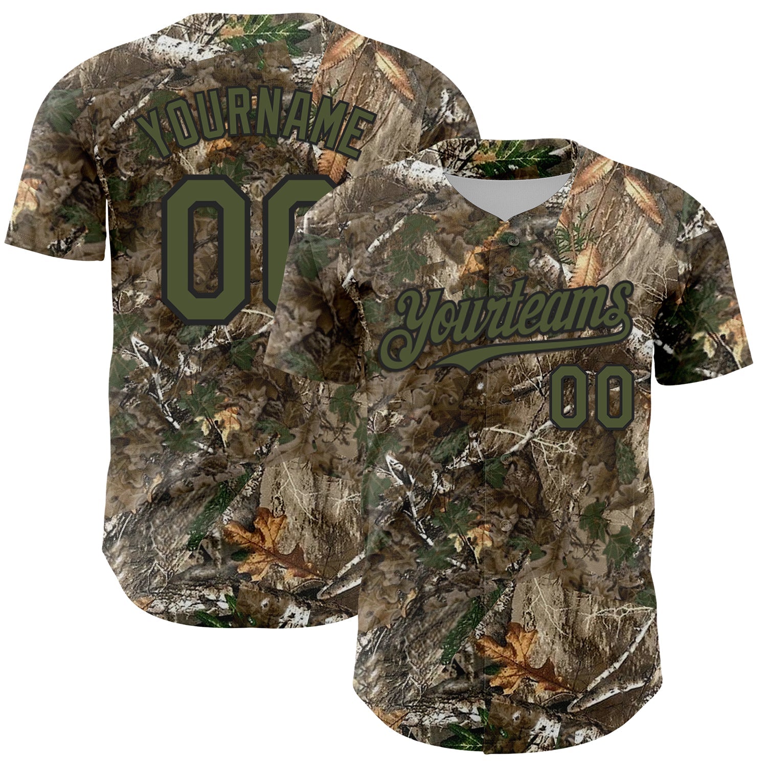 Custom Camo Olive-Black Woodland Forest Camouflage Authentic Salute To Service Baseball Jersey