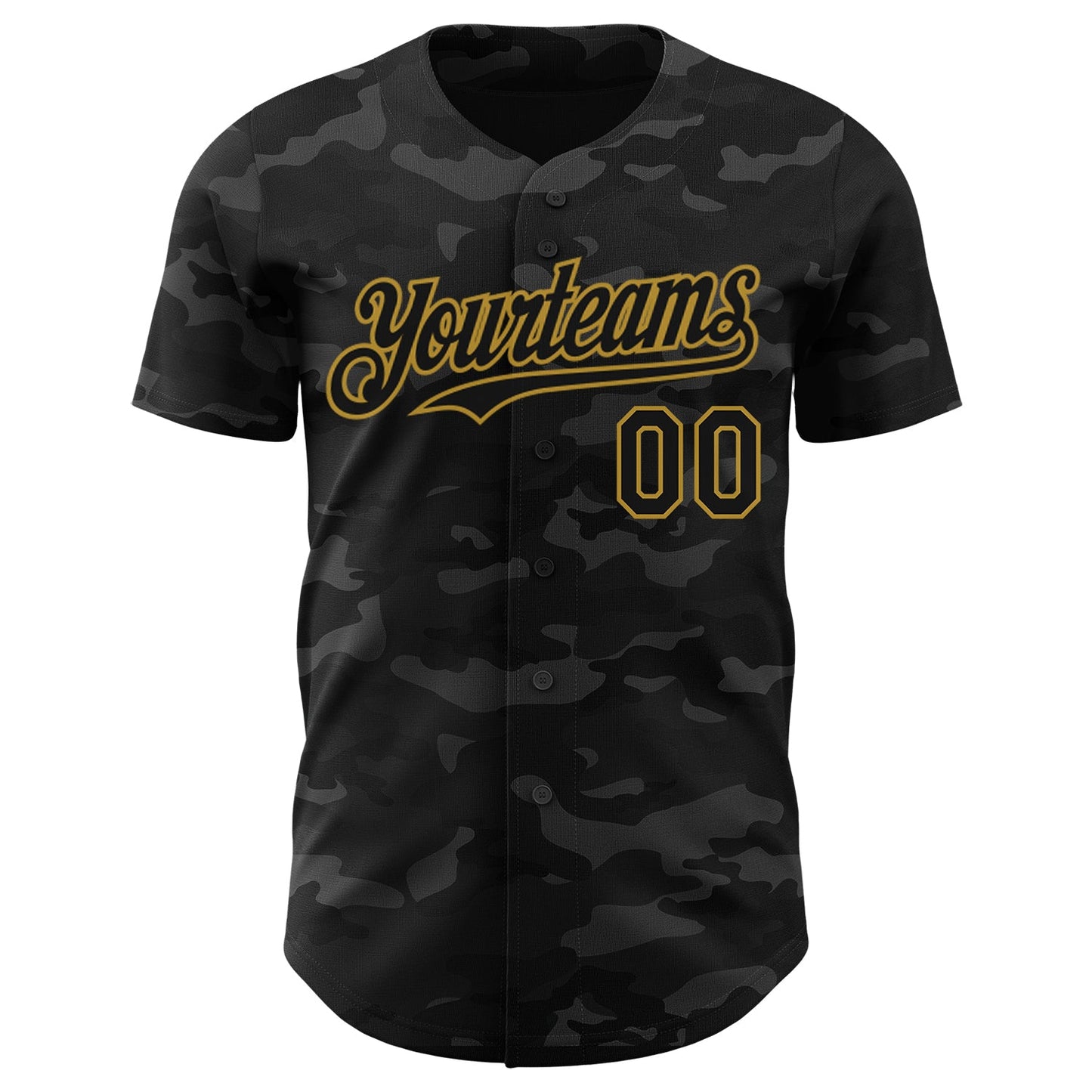 Custom Camo Black-Old Gold Dark Camouflage Tactical Style Authentic Salute To Service Baseball Jersey