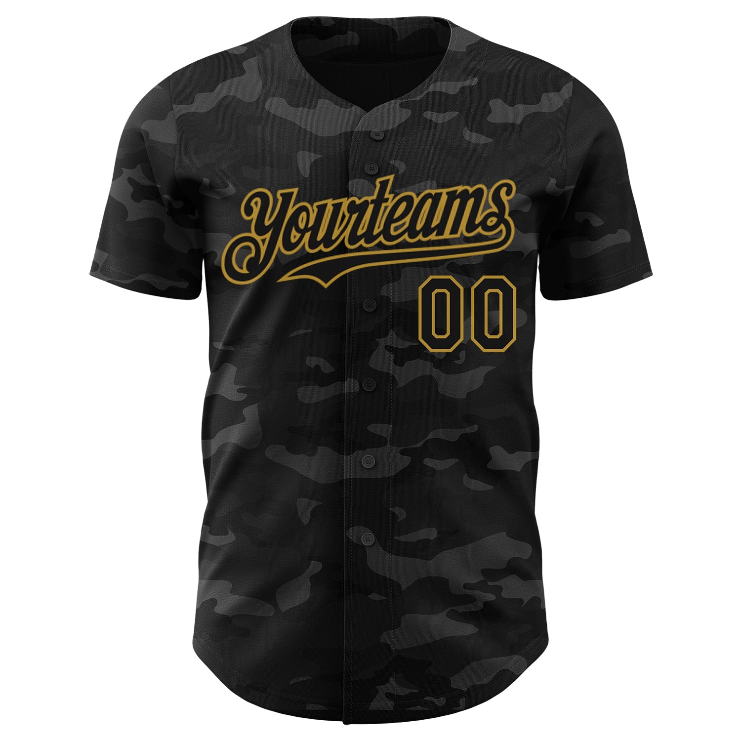 Custom Camo Black-Old Gold Dark Camouflage Tactical Style Authentic Salute To Service Baseball Jersey
