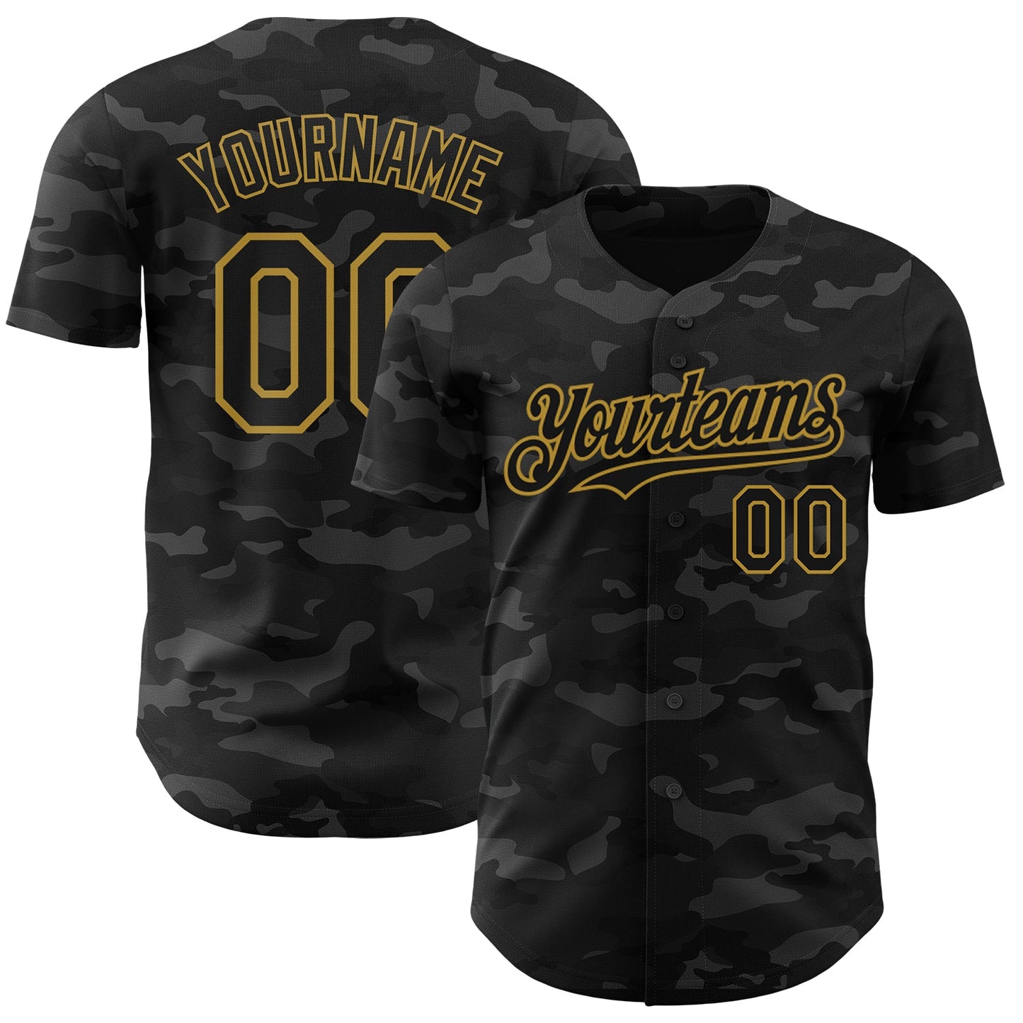 Custom Camo Black-Old Gold Dark Camouflage Tactical Style Authentic Salute To Service Baseball Jersey