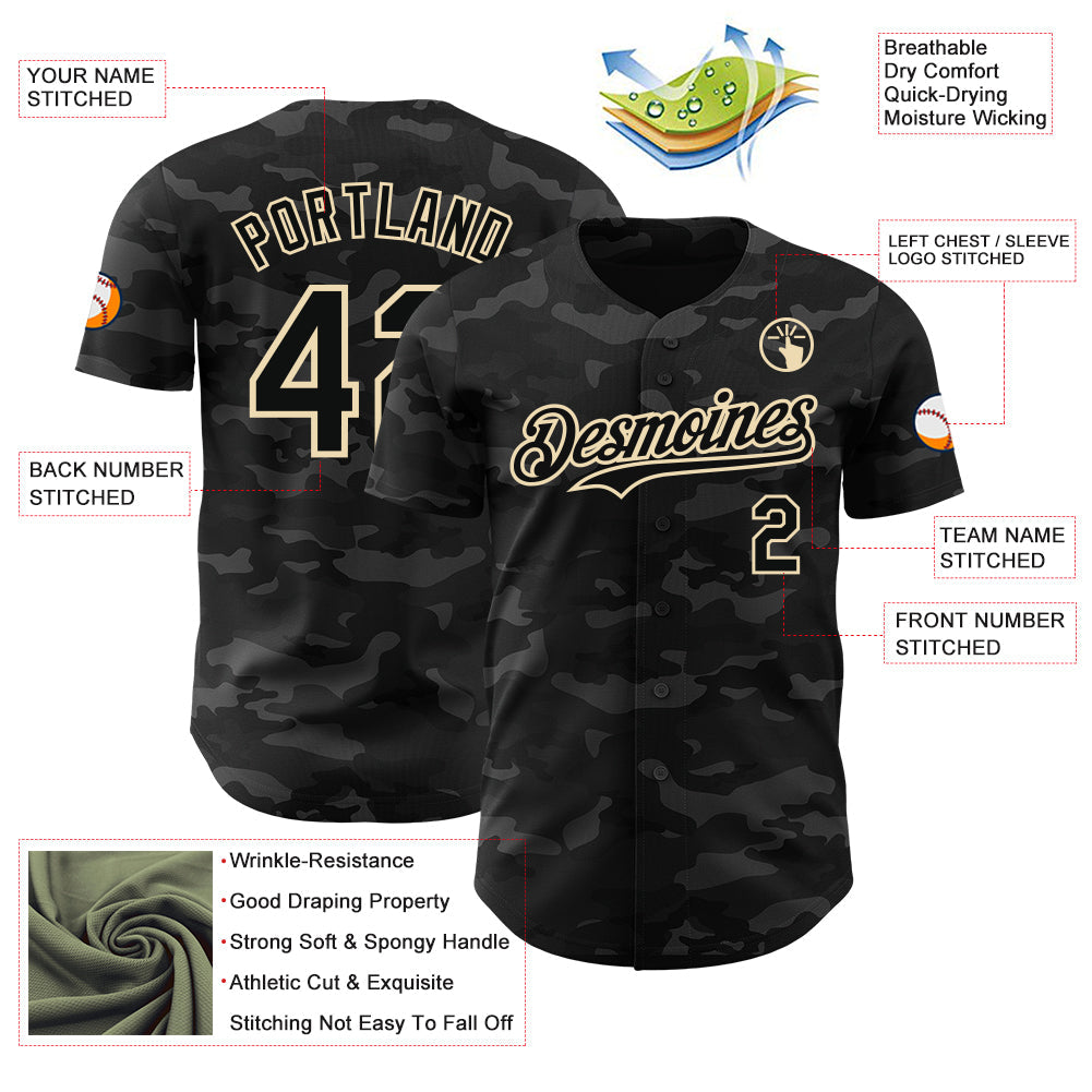 Custom Camo Black-Cream Dark Camouflage Tactical Style Authentic Salute To Service Baseball Jersey