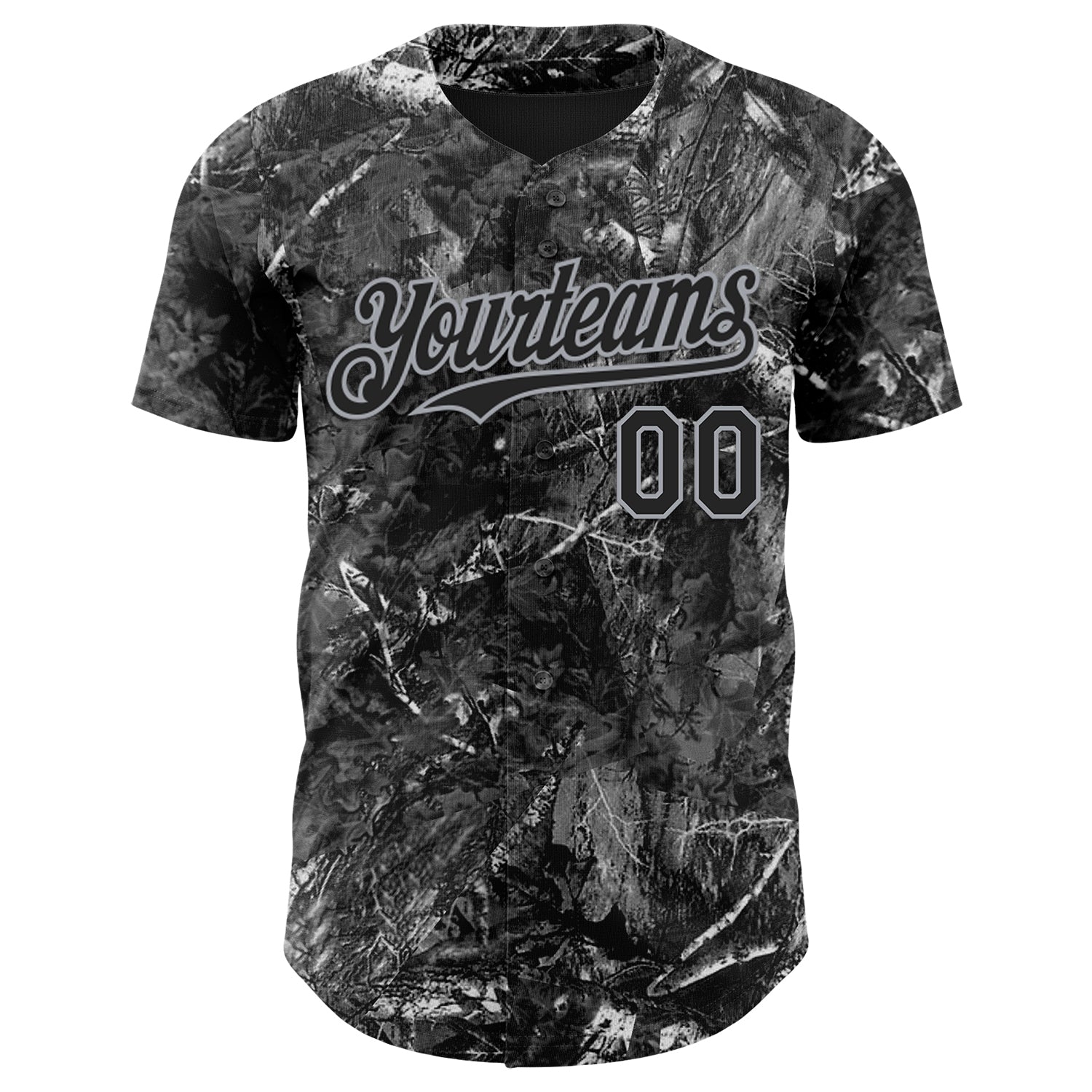 Custom Camo Black-Gray Woodland Forest Camouflage Authentic Salute To Service Baseball Jersey