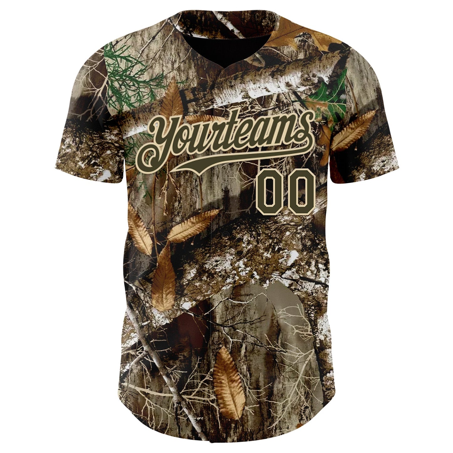 Custom Camo Olive-Cream Woodland Forest Camouflage Authentic Salute To Service Baseball Jersey