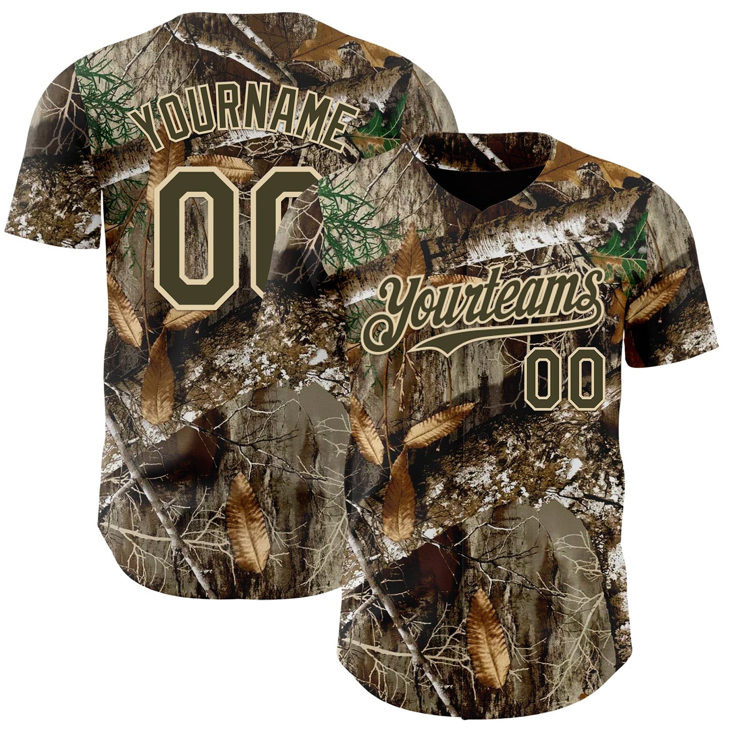 Custom Camo Olive-Cream Woodland Forest Camouflage Authentic Salute To Service Baseball Jersey