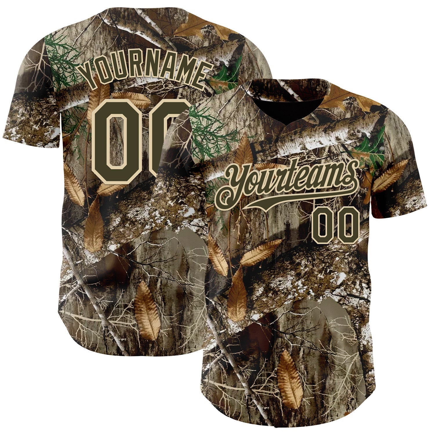 Custom Camo Olive-Cream Woodland Forest Camouflage Authentic Salute To Service Baseball Jersey