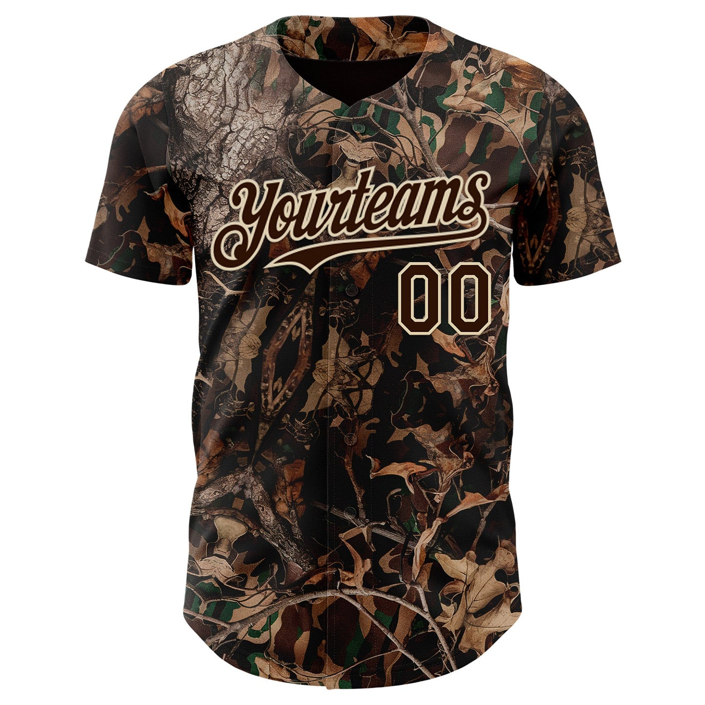 Custom Camo Brown-Cream Woodland Forest Camouflage Authentic Salute To Service Baseball Jersey