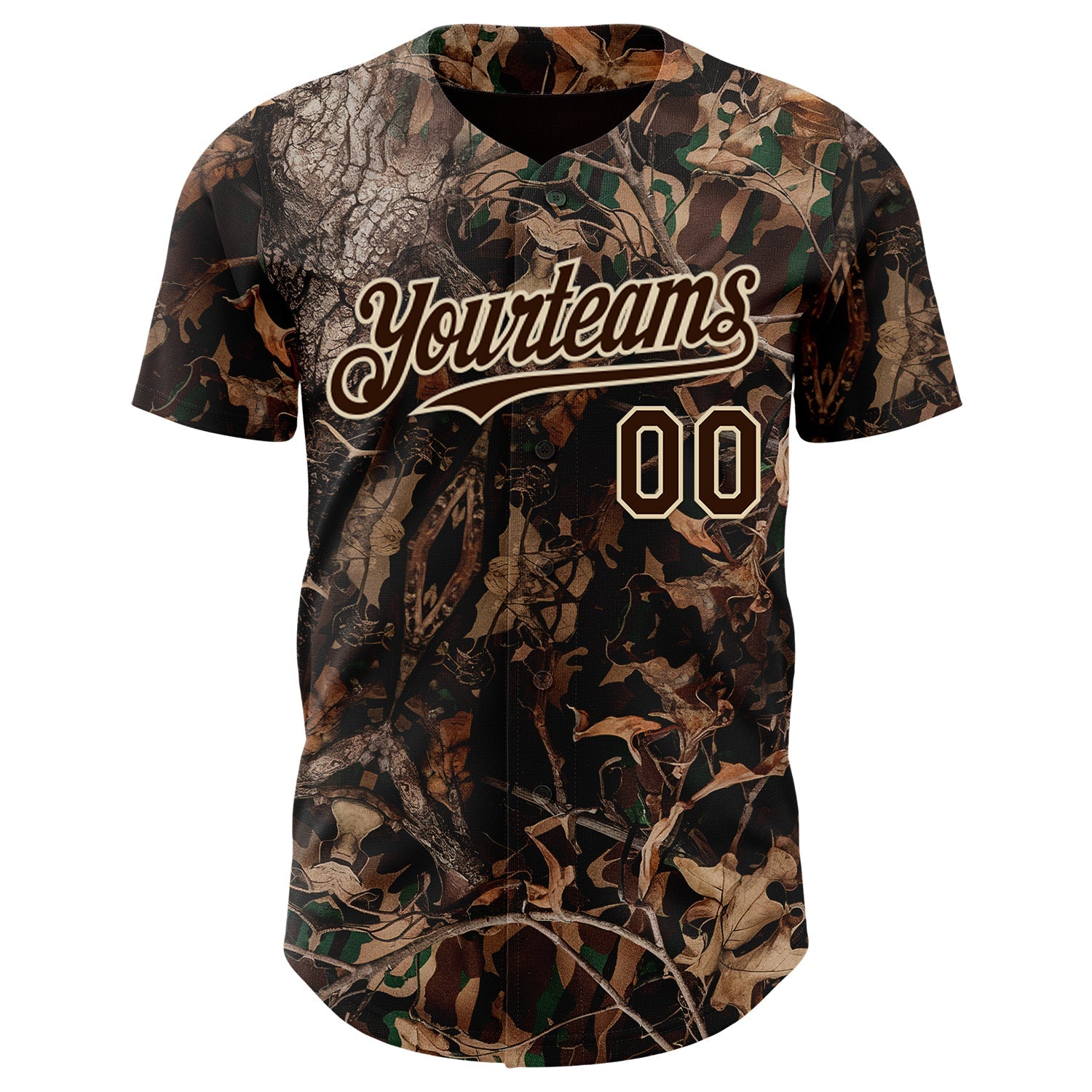 Custom Camo Brown-Cream Woodland Forest Camouflage Authentic Salute To Service Baseball Jersey