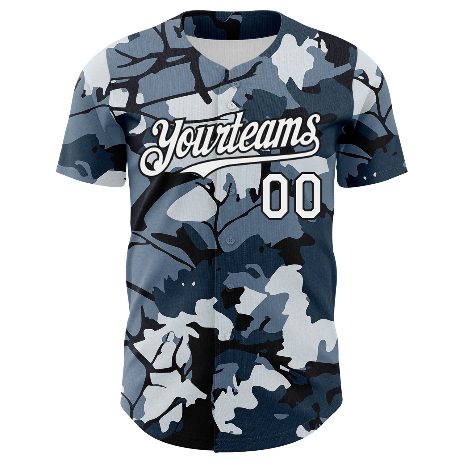 Custom Camo White-Black Woodland Forest Tactical Camouflage Outdoor Leaf Authentic Baseball Jersey