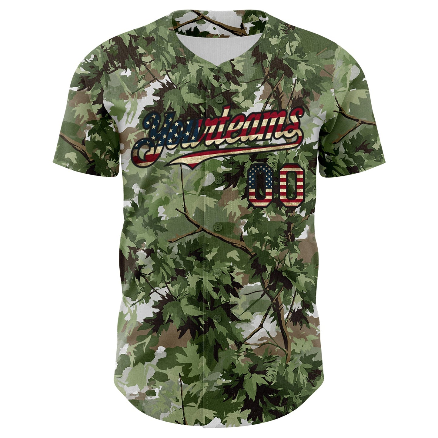 Custom Camo Vintage USA Flag Black-Crimson Woodland Forest Tactical Camouflage Outdoor Leaf Authentic Baseball Jersey