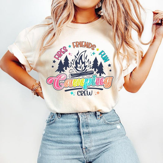 Camping Crew T-Shirt, Camping T-Shirt, Summer Vibes T-Shirt, Bright Doodle, Dalmatian Dots, Summer T-Shirt, Camping Shirt...