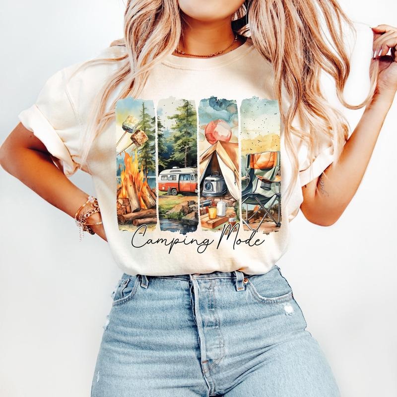 Camping Mode T-Shirt, Retro Summer T-Shirt, Family Adventure, Brushstroke, Outdoors, Camping Shirt Vintage Camping...