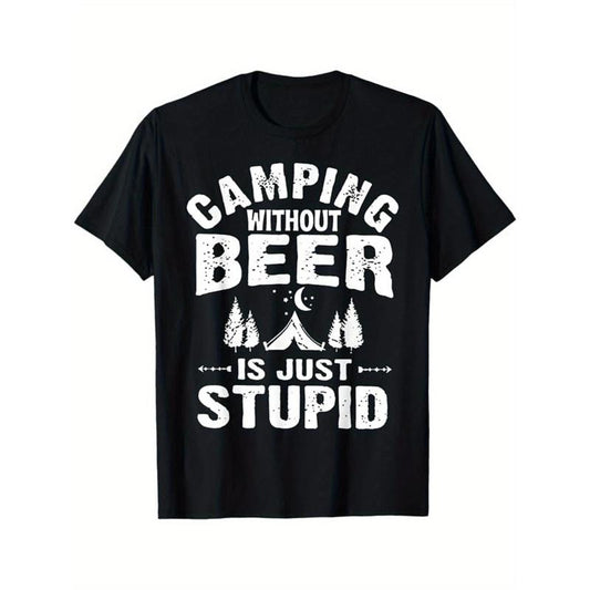 Camping Printed Men's Cotton Graphic T-shirt, Casual Short Sleeve Crew Neck T-shirt, Men's Tee For Outdoor made in...