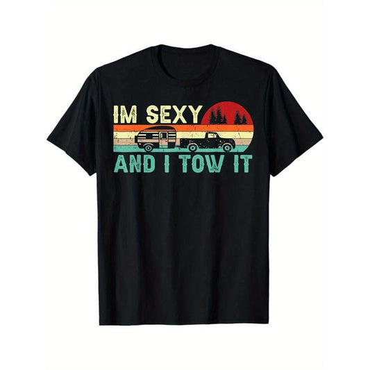 Camping Printed Men's Cotton Graphic T-shirt, Casual Short Sleeve Crew Neck T-shirt, Men's Tee For Outdoor made in...