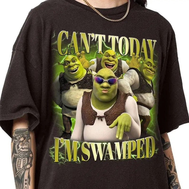 Can't Today I'm Swamped Shirt, Shrek Funny Trending Shirt _Trending Tee, Shrek Face Meme Shirt Classic Cotton Hoodie,...