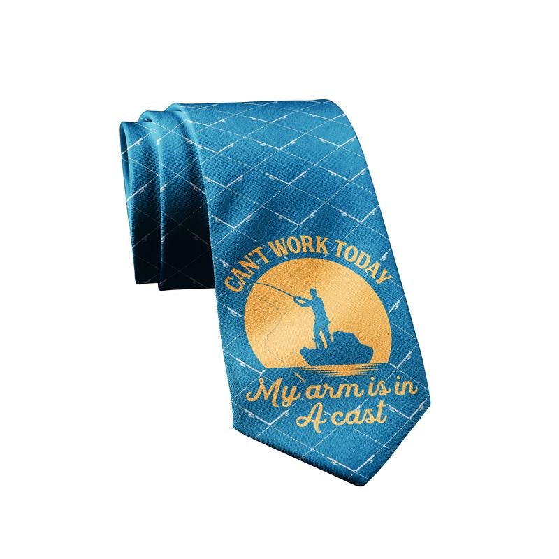 Can't Work Today My Arm Is In A Cast Fishing Tie Funny Neckties for Men Fisherman Novelty Ties for Guys Funny Ties...
