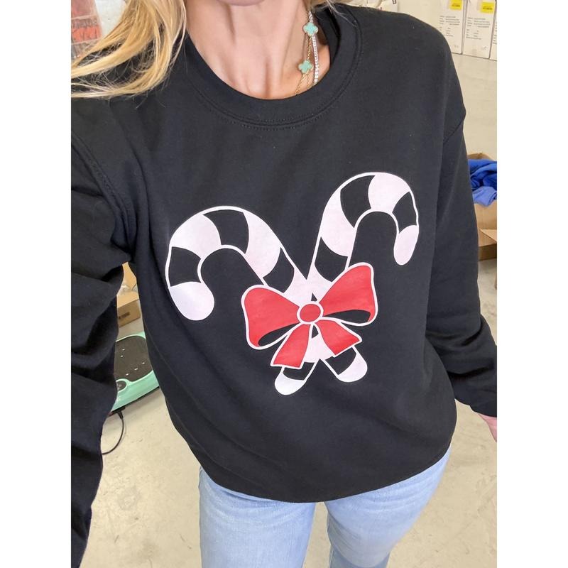 Candy Cane Bow Sweatshirt T-Shirts, Hoodie | WearSparks.com