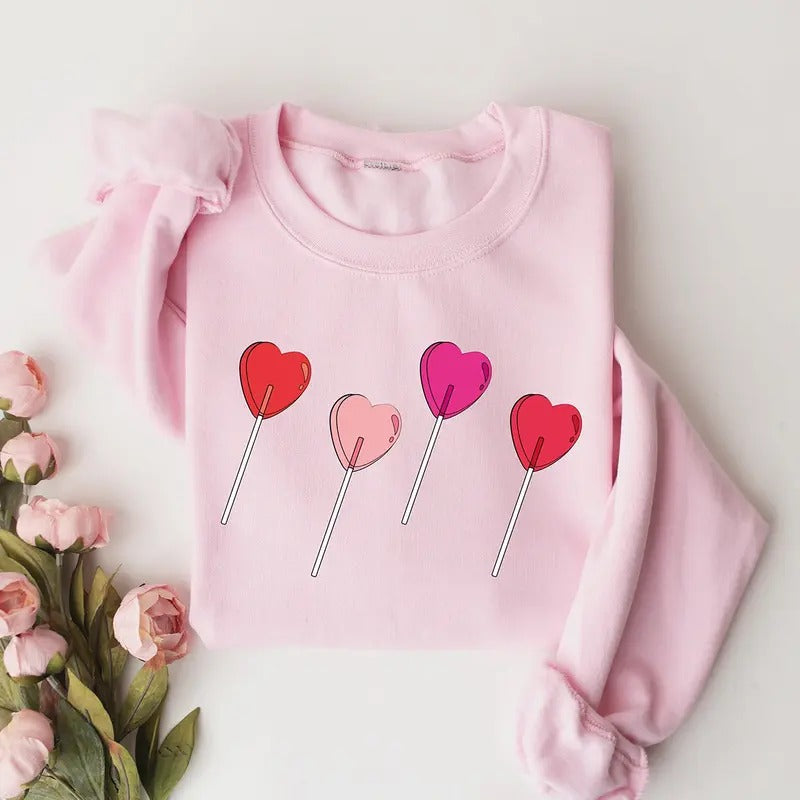 Candy Heart Sweatshirt, Heart Sucker Sweatshirt, Valentines Day Sweatshirt, Cute Valentines Sweatshirt, Valentine Graphic...