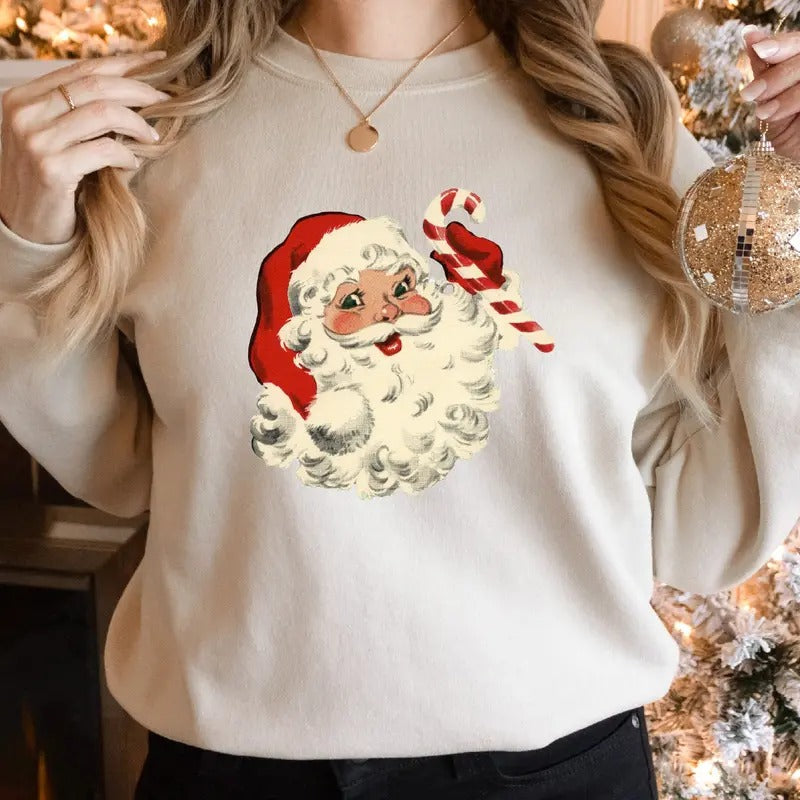 Candy Santa Christmas sweatshirt,Cute Santa design, Festive holiday apparel, Perfect gift for the holidays, Cozy and warm...
